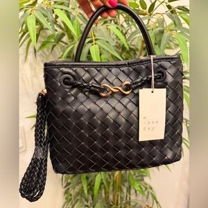 A NEW DAY Black Woven Satchel Crossbody  with Gold-Tone Accent